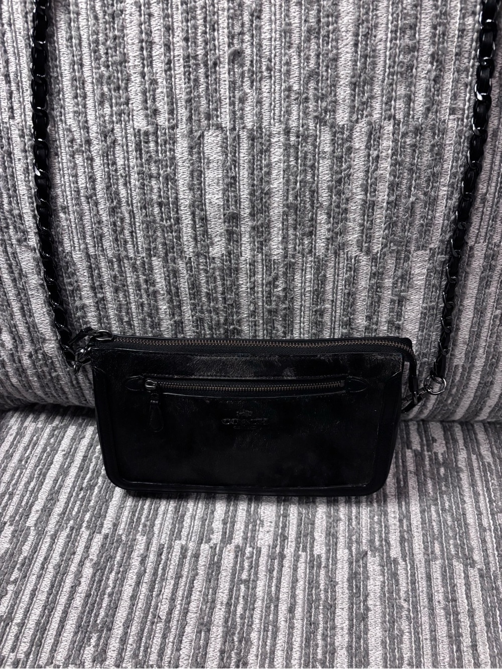 Coach Nolita Calf Hair Sleek Black Leather Crossbody with Chain Shoulder Strap